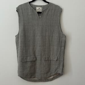 Snow Peak Made in Japan Men's Grey Tweed Sleeveless Plaid Vest Large
